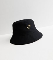 New Look Black Embroidered Palm Tree Bucket Hat